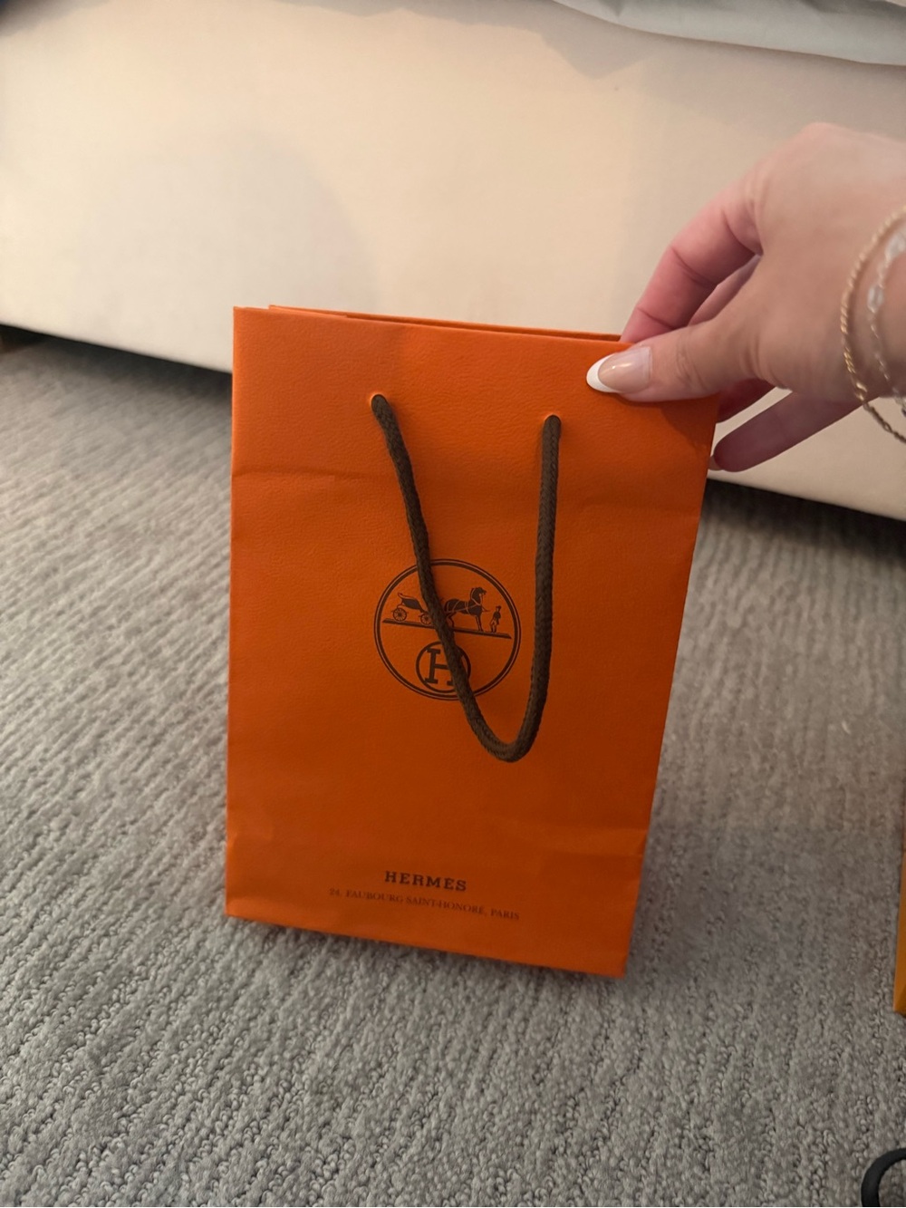 Hermes Small Orange Gift Bag with Brown Rope Handles